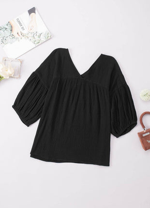 Dropped Shoulder V-Neck Blouse - MimiStylez