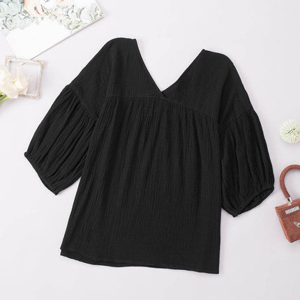 Dropped Shoulder V-Neck Blouse - MimiStylez