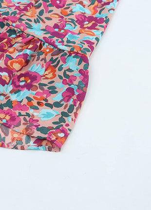 Floral Smocked V-Neck Flounce Sleeve Dress - MimiStylez