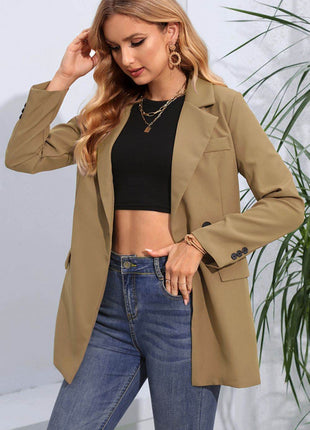 Lapel Neck Long Sleeve Blazer with Pockets - MimiStylez