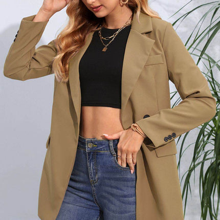 Lapel Neck Long Sleeve Blazer with Pockets - MimiStylez