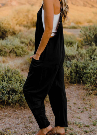 Double Take Full Size V-Neck Sleeveless Jumpsuit with Pockets - MimiStylez
