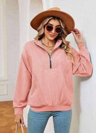 Half-Zip Dropped Shoulder Sweatshirt - MimiStylez