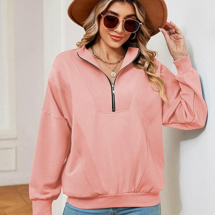 Half-Zip Dropped Shoulder Sweatshirt - MimiStylez