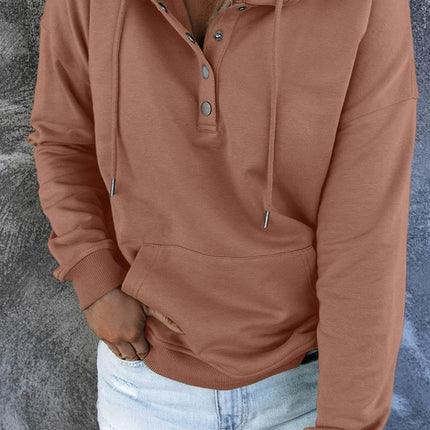 Dropped Shoulder Long Sleeve Hoodie with Pocket - MimiStylez
