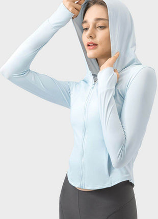 Pocketed Zip Up Hooded Long Sleeve Active Outerwear - MimiStylez