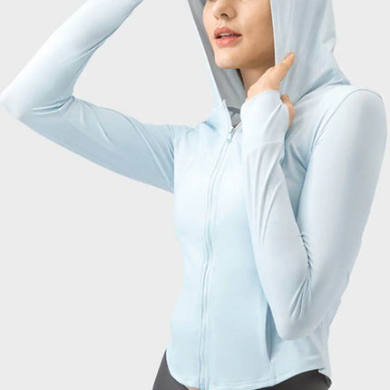 Pocketed Zip Up Hooded Long Sleeve Active Outerwear - MimiStylez
