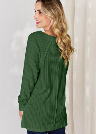 Basic Bae Full Size Ribbed Round Neck Slit T-Shirt - MimiStylez