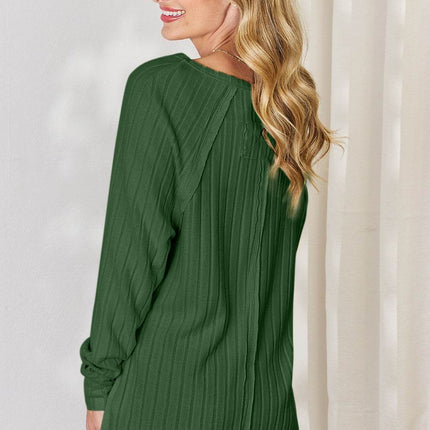 Basic Bae Full Size Ribbed Round Neck Slit T-Shirt - MimiStylez