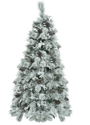 6FT Pre-Lit Spruce Snow Flocked Christmas Tree With Pine Cones, Artificial Xmas Tree With 403 Branch Tips, 250 Multi-Color LED Lights, 11 Flashing Modes