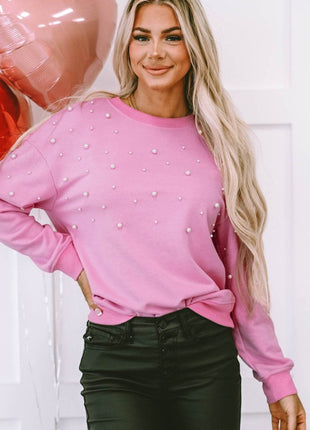 Pearl Round Neck Dropped Shoulder Sweatshirt - MimiStylez