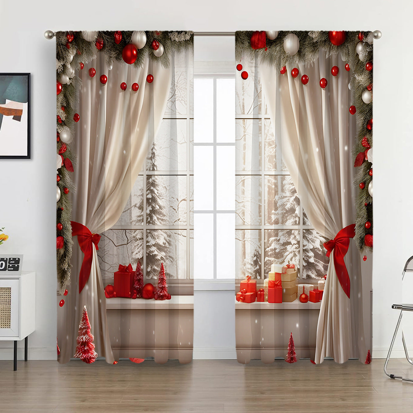 2PCs European Curtain Christmas Series