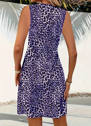 Leopard V-Neck Sleeveless Mini Dress - MimiStylez
