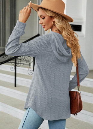 Decorative Button Drawstring Long Sleeve Hoodie - MimiStylez