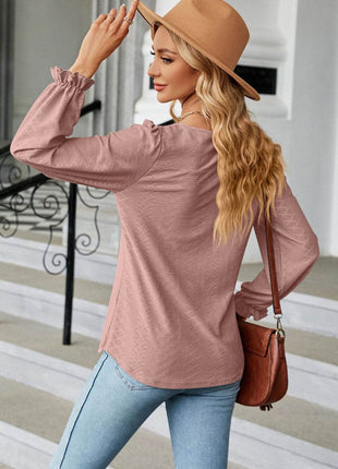 Round Neck Flounce Sleeve Blouse - MimiStylez