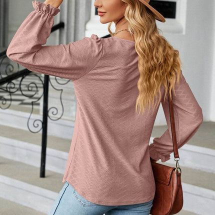 Round Neck Flounce Sleeve Blouse - MimiStylez