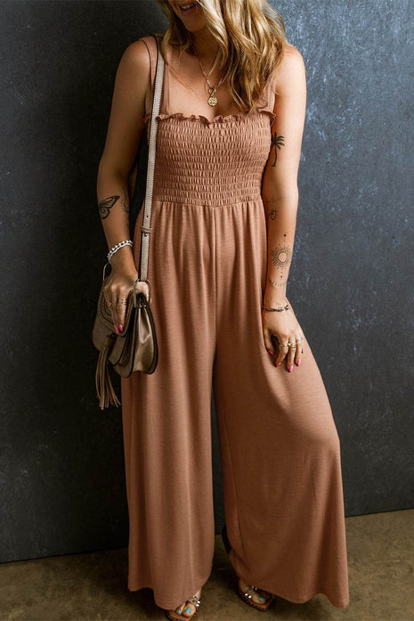 Frill Smocked Wide Leg Jumpsuit - MimiStylez