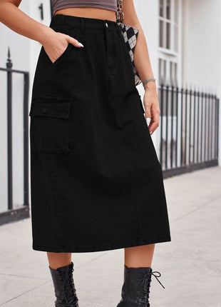 Slit Buttoned Denim Skirt with Pockets - MimiStylez