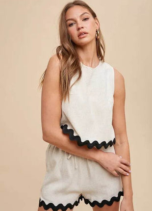 Annie Wear Ric Rac Trim Detailed Top & Shorts Set - MimiStylez