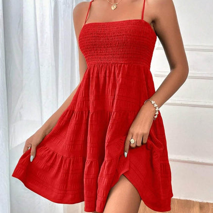 Smocked Tiered Sleeveless Mini Dress - MimiStylez