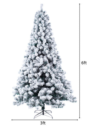 6FT Pre Lit Flocked Christmas Tree - 550 Lights Warm, 8 Patterns, 928 Branches, Automatic Tree Structure