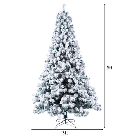 6FT Pre Lit Flocked Christmas Tree - 550 Lights Warm, 8 Patterns, 928 Branches, Automatic Tree Structure
