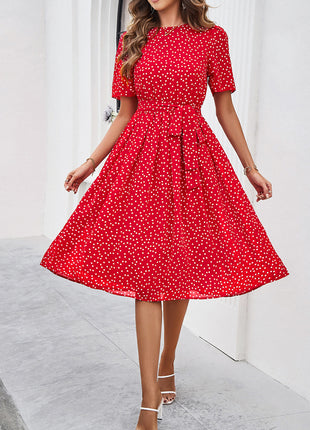 Printed Round Neck Short Sleeve Dress