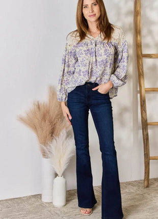 Hailey & Co Full Size Lace Detail Printed Blouse - MimiStylez