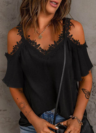 Lace Detail V-Neck Half Sleeve Blouse - MimiStylez