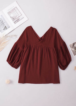 Dropped Shoulder V-Neck Blouse - MimiStylez