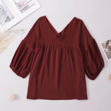 Dropped Shoulder V-Neck Blouse - MimiStylez