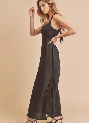 Aemi + Co Ruched Side Slit Cutout Back Maxi Cami Dress - MimiStylez