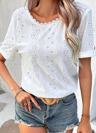 Eyelet Short Sleeve Double-Sided Shirt - MimiStylez
