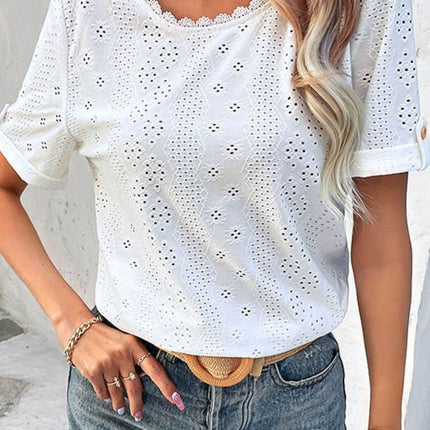 Eyelet Short Sleeve Double-Sided Shirt - MimiStylez
