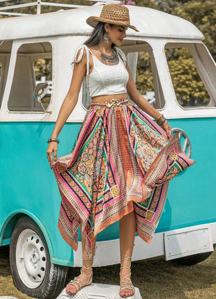 Printed High Waist Handkerchief Hem Skirt - MimiStylez