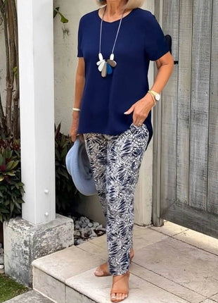 Full Size Round Neck Short Sleeve Top and Pants Set Plus Size - MimiStylez