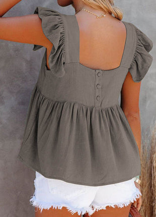 Full Size Ruffled Square Neck Cap Sleeve Blouse - MimiStylez