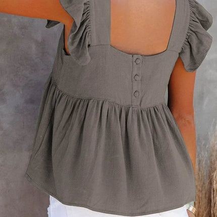 Full Size Ruffled Square Neck Cap Sleeve Blouse - MimiStylez