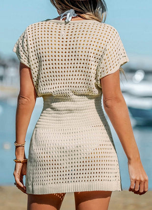 Openwork V-Neck Short Sleeve Cover Up - MimiStylez