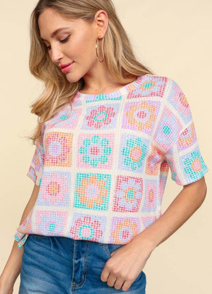 Haptics Flower Print Round Neck Short Sleeve T-Shirt - MimiStylez
