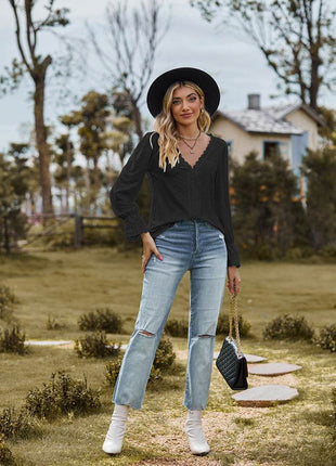 V-Neck Flounce Sleeve Blouse - MimiStylez