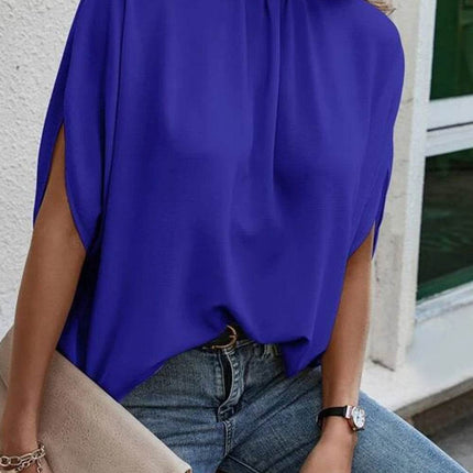 Tie Back Slit Half Sleeve Blouse - MimiStylez