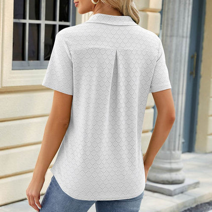 Pocketed Johnny Collar Short Sleeve Blouse - MimiStylez