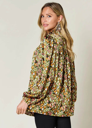 Double Take Full Size Printed Long Sleeve Blouse - MimiStylez