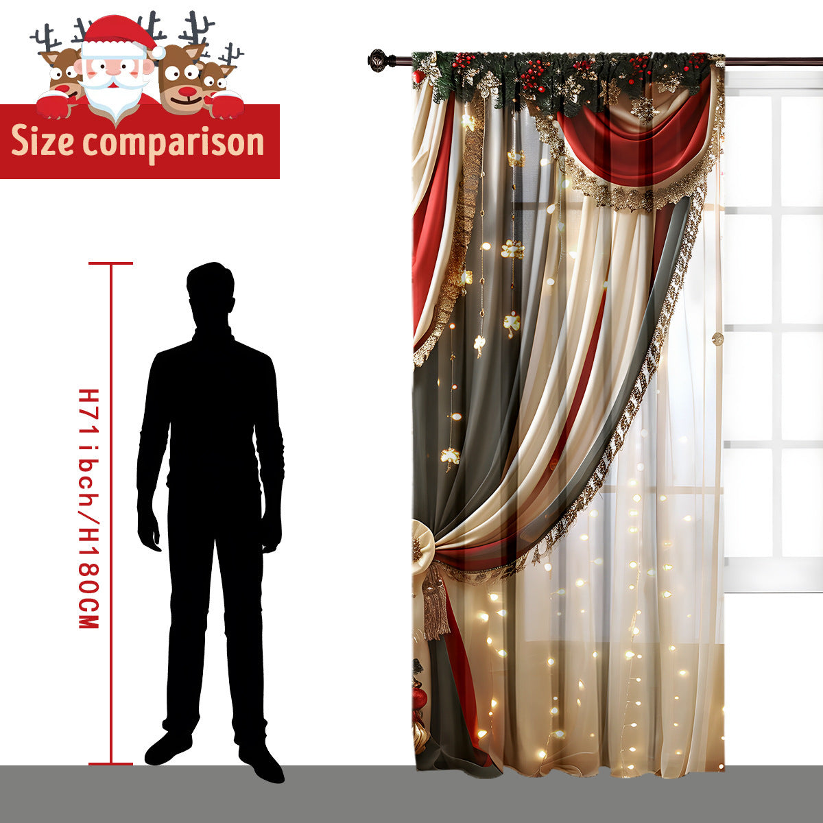 2PCs Christmas Curtain 3D Digital Printing