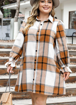 Plus Size Plaid Button Up Shirt Dress - MimiStylez