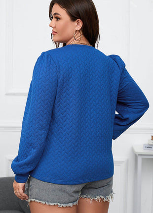 Plus Size Textured Round Neck Long Sleeve Top - MimiStylez