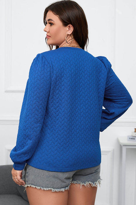 Plus Size Textured Round Neck Long Sleeve Top - MimiStylez