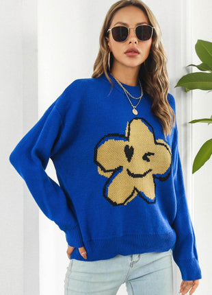 Flower Graphic Drop Shoulder Sweater - MimiStylez