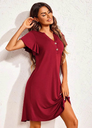 Notched Short Sleeve Lounge Dress - MimiStylez